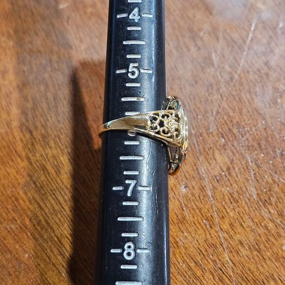 Heng Ngai 14K Yellow Gold Blue Topaz Druzy Quartz Ring Cocktail Statement Size 6 - Picture 5 of 8